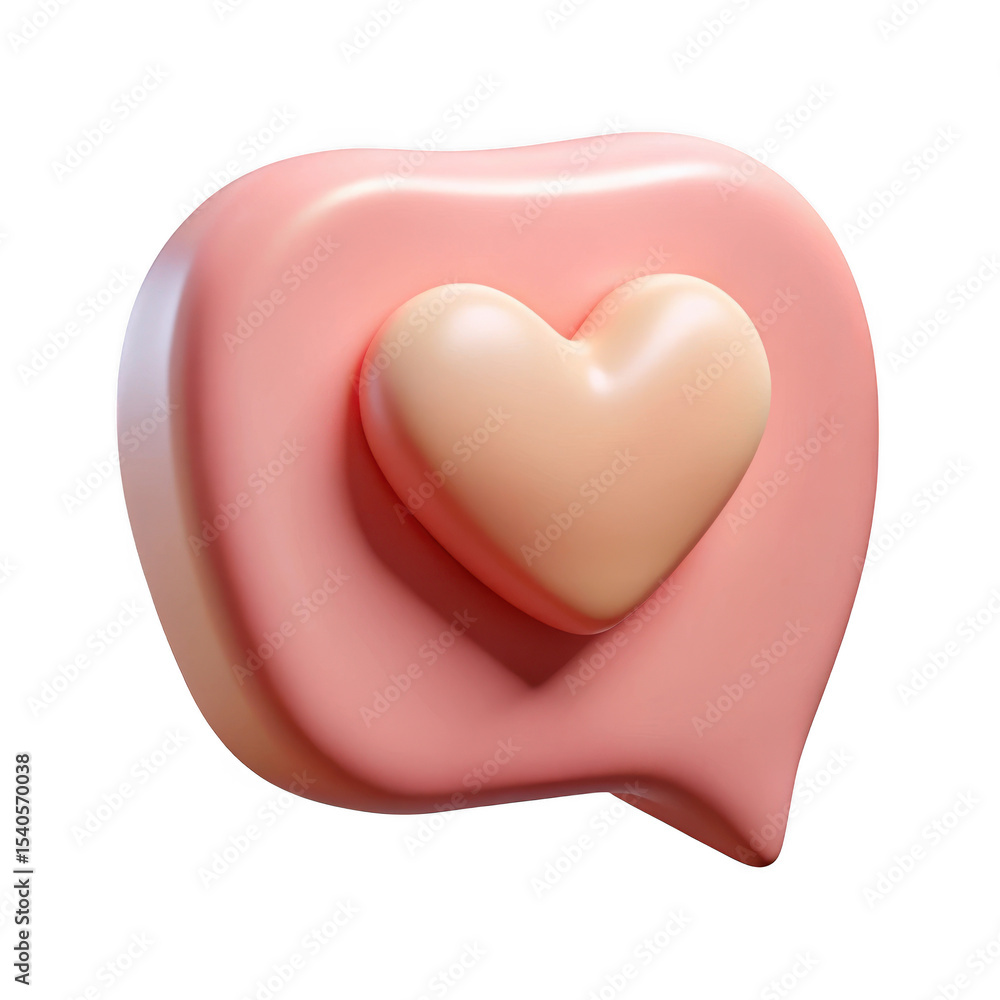Poster 3d render of a pink speech bubble with peach heart isolated on transparent background