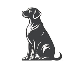 Elegant black dog silhouette sitting gracefully against a clean white background.