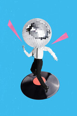 Vertical pop poster sketch art collage of anonym dandy man dance retro vinyl disk celebration event...
