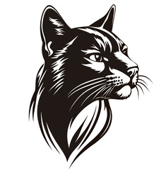 Stylized black cat silhouette with striking features and elegant lines.