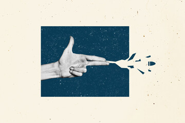 Composite image montage trend artwork 3D collage of body nonverbal language finger sign showing...