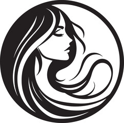Modern Woman Head Silhouette – Elegant Beauty Vector

Graceful Lady Silhouette with Long Hair – Fashion Vector Art

Minimalist Woman Profile Silhouette Inside Circle Frame

