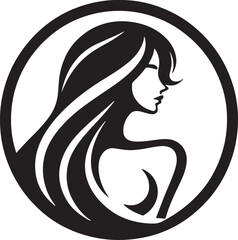 Graceful Lady Silhouette with Long Hair – Fashion Vector Art

