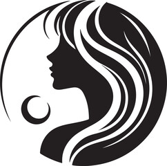 Minimalist Woman Profile Silhouette Inside Circle Frame

