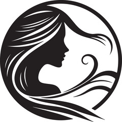 Minimalist Woman Profile Silhouette Inside Circle Frame

