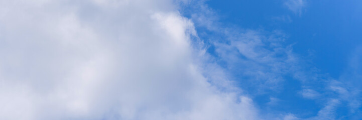 Clear blue sky with a few clouds. The sky is very bright and the clouds are scattered throughout