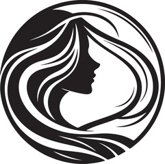 Stylish Female Silhouette with Flowing Hair – Vector Portrait

