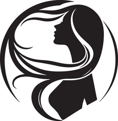 Stylish Female Silhouette with Flowing Hair – Vector Portrait

