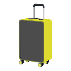 Yellow rolling suitcase with gray front panel