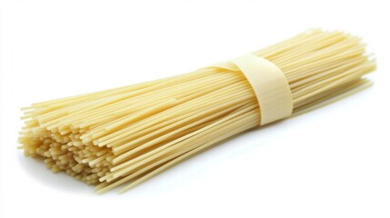 Bundle of Raw Uncooked Spaghetti Pasta on White Background