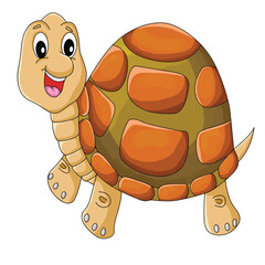 Cute cartoon hand drawn vector Smiley turtle clipart.