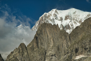 the view of the mont blanc mountain range on the sky way at punta hellbronner in courmayeur in the aosta valley in the summer months