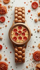 Whimsical Pepperoni Pizza Watch Bronze Case & Unique Design