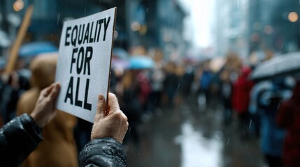A person holding a sign that says equality for all