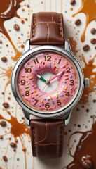 Whimsical Donut Watch Pink Icing, Rainbow Sprinkles