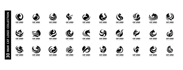 Set of abstract black cat logos in minimalist vector style. Perfect for pet brands, identity, emblem design, or animal-themed businesses.