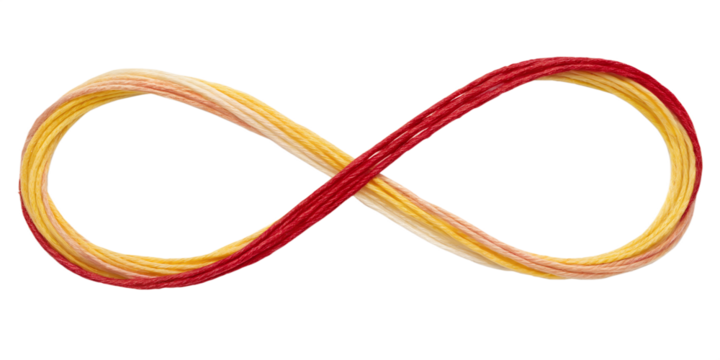 Infinity symbol made of colorful yarn isolated on transparent background