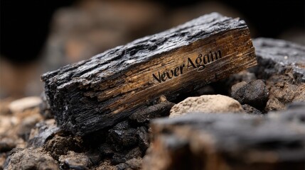 Fototapeta premium A piece of wood with the words Never Again written on it
