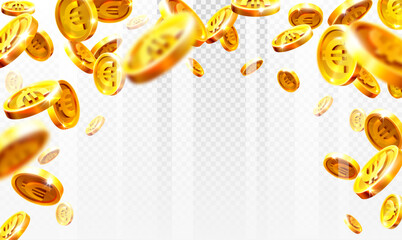 Euro Realistic gold coins explosion on white background. Vector illustration