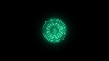 Glowing Cashback and Symbol in HD Video Neon Animation on Black Background