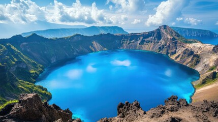 Stunning Crater Lake in Volcanic Landscape