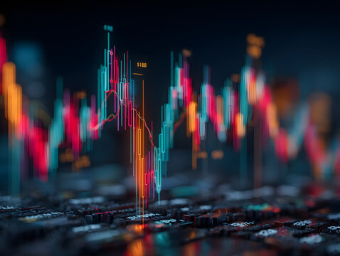 Dynamische Kursentwicklung von Kryptowährungen in leuchtenden Kerzendiagrammen: Gewinn und Verlust mit Risiko