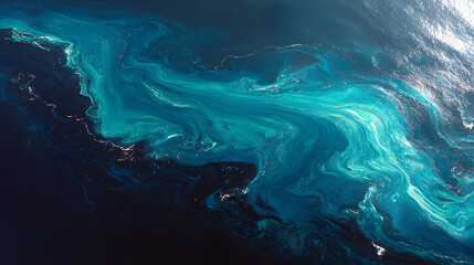 Environmental disaster oil spill impacting ocean ecosystem aerial view blue waters natural phenomenon