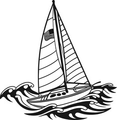 Sailing ship silhouette on the blue ocean water, a nautical vessel for summer travel and adventure