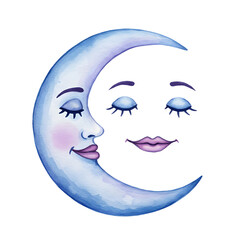 Sweet Dreams Crescent Moon Watercolor Illustration watercolor png isolated transparent background