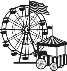 Amusement park fun: a merry-go-round carousel vector illustration with a wheel design and black circle icon