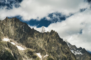 the view of the mont blanc mountain range on the sky way at punta hellbronner in courmayeur in the aosta valley in the summer months