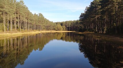 Serene Forest Lake Reflection: A Tranquil Autumn Day