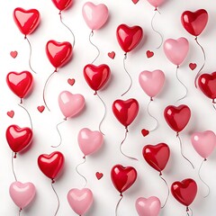 Red and pink heart shaped balloons isolated on white background