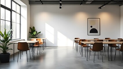 Empty co-working space with minimalist interior design