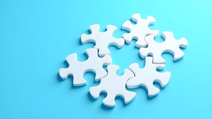 Obraz premium White puzzle pieces connecting on blue background,concept buisnes strategy