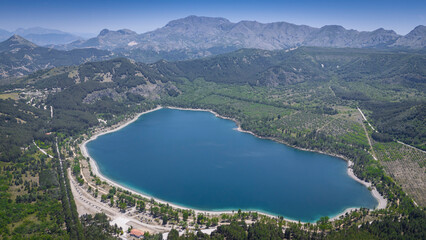 Aerial view Golcuk Nature Park lake, which is located in mid west Turkey.