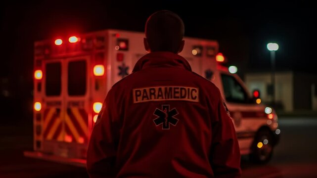 Paramedic on Duty: Ambulance Emergency Response at Night - Medical Services, Healthcare