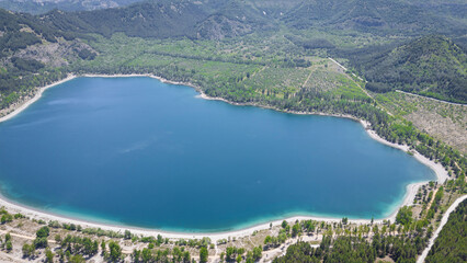 Aerial view Golcuk Nature Park lake, which is located in mid west Turkey.