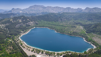 Aerial view Golcuk Nature Park lake, which is located in mid west Turkey.