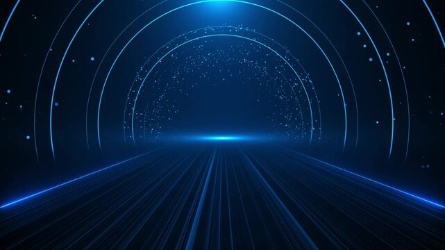 Futuristic server room tunnel advanced technology flight digital line landscape waves, dust particle big data technology Sci fi Skyline lights. Wireless connection internet of things wireframe.