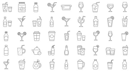 Obraz premium Line art icon set of various beverages and drink containers for diverse designs