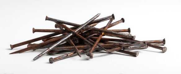 The pile of rusty nails showcasing construction tools and materials.
