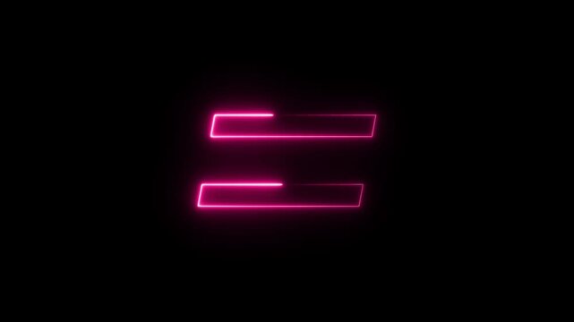glowing neon light equal sign animation equal icon symbol on black background. neon math symbols equal icon animation concept