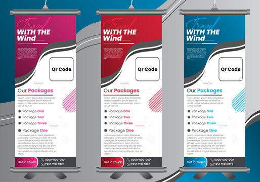 Travel Roll-Up Banner Design Set &ndash; 3 Color Variations for Tour Packages