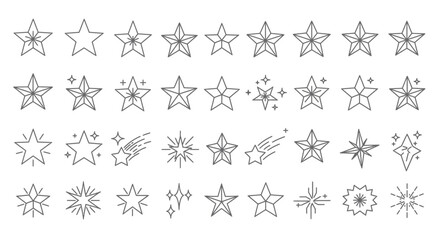 Collection of assorted star shape outline illustrations for graphic design elements
