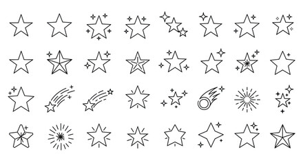 Collection of Star Icons: Simple Line Art Designs for Graphic Use and Illustration