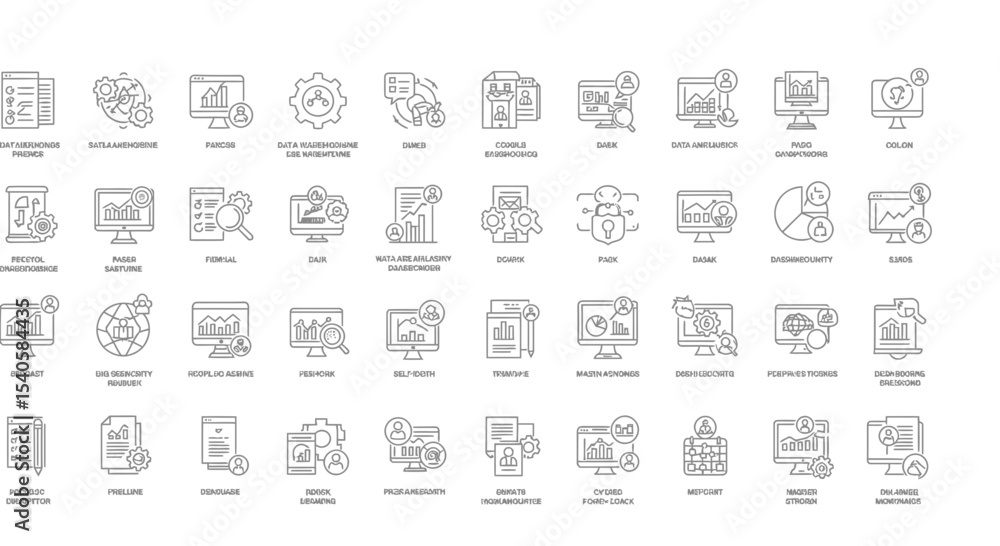 Aufkleber collection of data analytics and business intelligence outline icons set for modern design