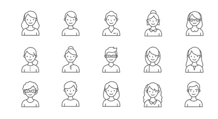 Diverse collection of outline avatars representing various people and professions
