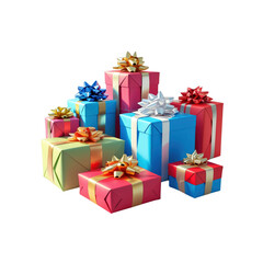 Colorful Stack of Wrapped Presents with Bows