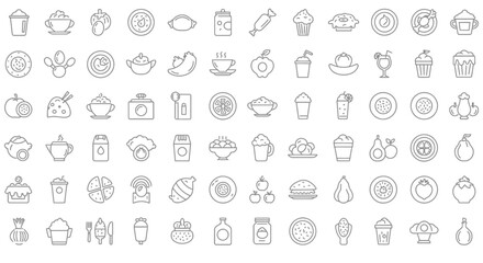 Diverse collection of outline icons showcasing an assortment of food and drink items